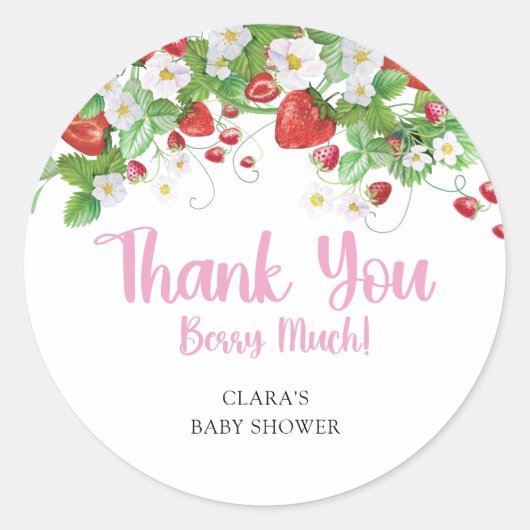 Berry Sweet Strawberry Baby shower Ronde Sticker (Voorkant)