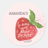 Berry Sweet Strawberry Baby shower Ronde Sticker (Voorkant)