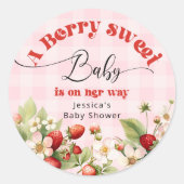 Berry sweet Strawberry baby shower Ronde Sticker (Voorkant)