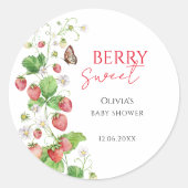 Berry Sweet Strawberry Baby shower Ronde Sticker (Voorkant)