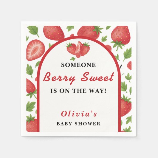 Berry Sweet Strawberry Baby shower Servet (Voorkant)