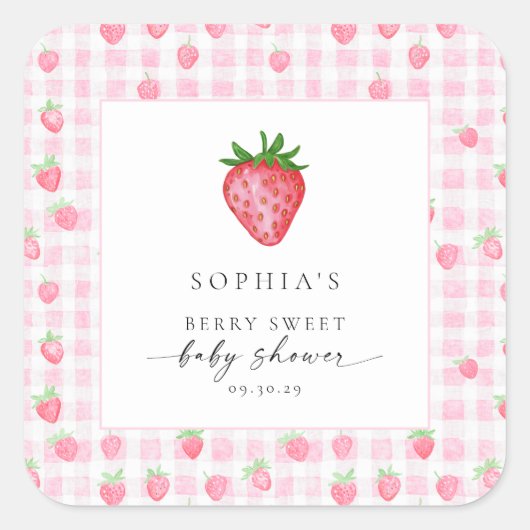 Berry Sweet Strawberry Baby shower Square Sticker (Voorkant)