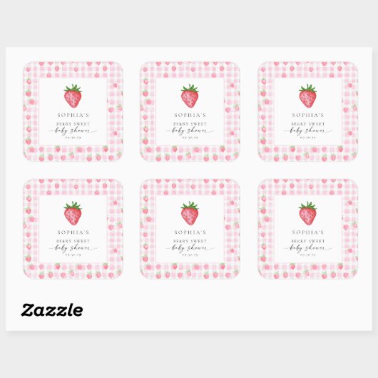 Berry Sweet Strawberry Baby shower Square Sticker (Vel)