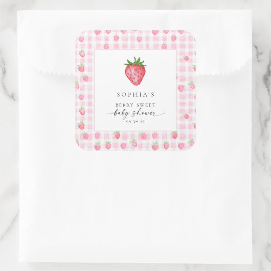 Berry Sweet Strawberry Baby shower Square Sticker (Tas)