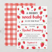 Berry Sweet Strawberry Baby shower Uitnodiging (Voorkant / Achterkant)
