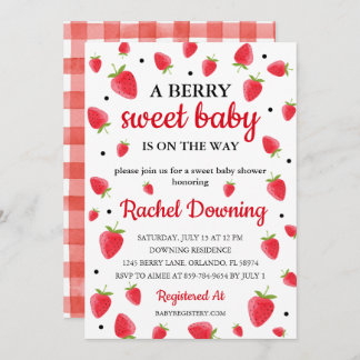 Berry Sweet Strawberry Baby shower Uitnodiging