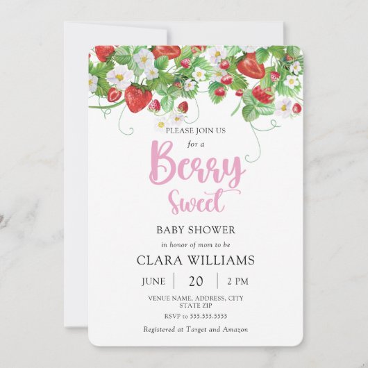 Berry Sweet Strawberry Baby shower Uitnodiging (Voorkant)