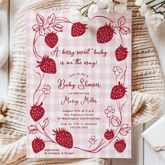 Berry Sweet Strawberry Baby shower Uitnodiging