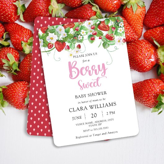 Berry Sweet Strawberry Baby shower Uitnodiging