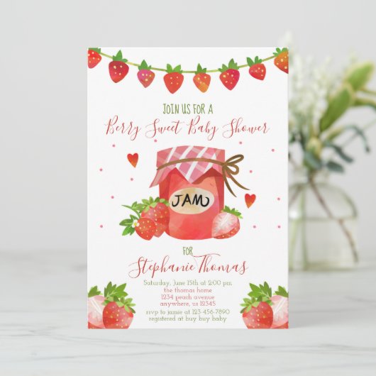 Berry Sweet Strawberry Baby shower Uitnodiging (Staand voorkant)