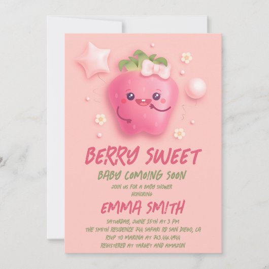 Berry Sweet Strawberry Baby shower Uitnodiging (Voorkant)