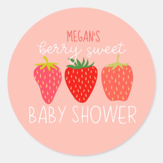 Berry Sweet Strawberry Baby shower Uitnodiging Ronde Sticker (Voorkant)