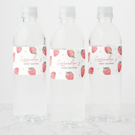 Berry Sweet Strawberry Baby shower Waterfles Etiket (Flessen)