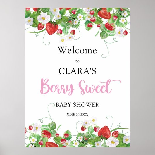 Berry Sweet Strawberry Baby shower Welkom Poster (Voorkant)