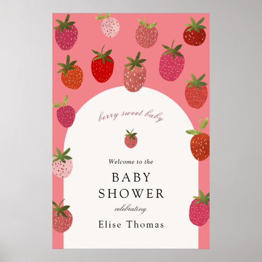 Berry Sweet Strawberry Baby shower Welkom Poster (Voorkant)