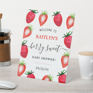 Berry Sweet Strawberry Baby shower Welkom Reclamebord Met Voetstuk