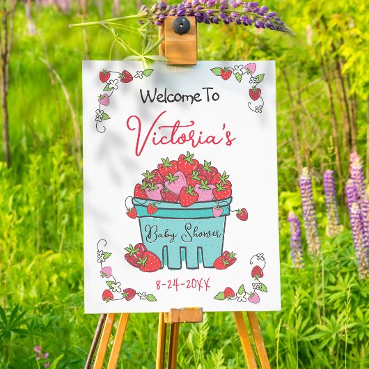 Berry Sweet Strawberry Baby shower welkomstbord Poster