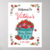 Berry Sweet Strawberry Baby shower welkomstbord Poster (Voorkant)