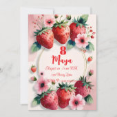 Berry Sweet Strawberry Birthday Invitation  Kaart (Voorkant)