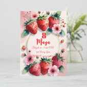 Berry Sweet Strawberry Birthday Invitation  Kaart (Staand voorkant)
