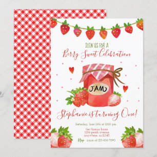 Berry Sweet Strawberry Birthday Party Invitation Kaart