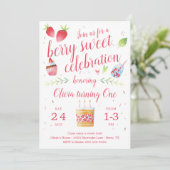 Berry Sweet Strawberry Birthday Party Invitation Kaart (Staand voorkant)