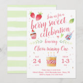 Berry Sweet Strawberry Birthday Party Invitation Kaart (Voorkant / Achterkant)