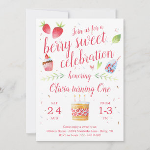 Berry Sweet Strawberry Birthday Party Invitation Kaart