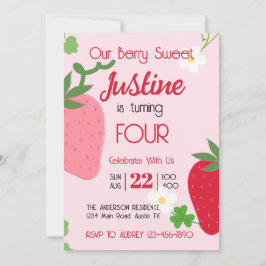 Berry Sweet Strawberry Birthday Party Invitation Kaart