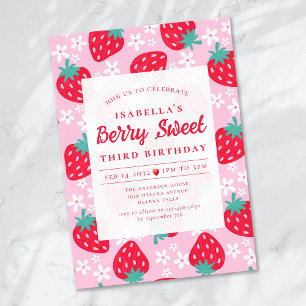 Berry Sweet Strawberry Birthday Party Kaart