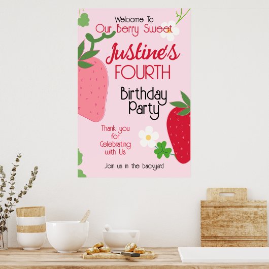 Berry Sweet Strawberry Birthday Party Poster (Keuken)