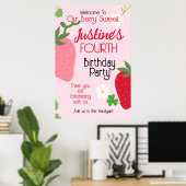 Berry Sweet Strawberry Birthday Party Poster (Thuiskantoor)