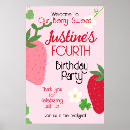 Berry Sweet Strawberry Birthday Party Poster