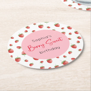 Berry Sweet Strawberry Birthday Ronde Kartonnen Onderzetter