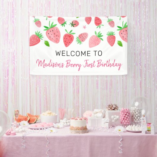 Berry Sweet Strawberry Birthday Spandoek (Feest)