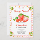 Berry Sweet Strawberry Birthday Uitnodiging (Voorkant)