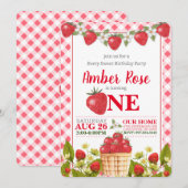 Berry Sweet Strawberry Birthday Uitnodiging (Voorkant / Achterkant)