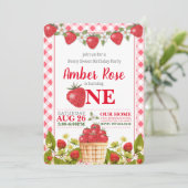 Berry Sweet Strawberry Birthday Uitnodiging (Staand voorkant)