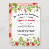 Berry Sweet Strawberry Birthday Uitnodiging (Voorkant / Achterkant)