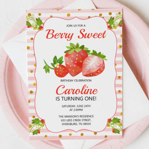 Berry Sweet Strawberry Birthday Uitnodiging