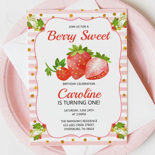 Berry Sweet Strawberry Birthday Uitnodiging