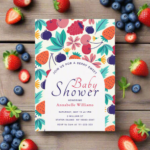 Berry Sweet Strawberry Blueberry Baby shower Kaart