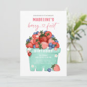 Berry Sweet Strawberry Blueberry Eerste Verjaardag Kaart (Staand voorkant)