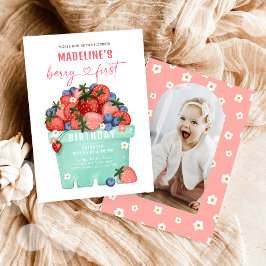 Berry Sweet Strawberry Blueberry Eerste Verjaardag Kaart