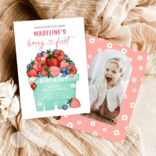 Berry Sweet Strawberry Blueberry Eerste Verjaardag Kaart