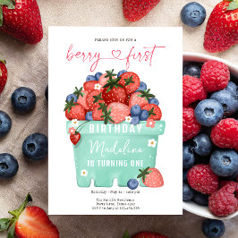 Berry Sweet Strawberry Blueberry Eerste Verjaardag Kaart