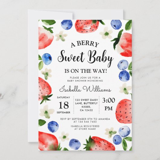 Berry Sweet Strawberry Blueberry Meisje Baby showe Kaart (Voorkant)