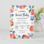 Berry Sweet Strawberry Blueberry Meisje Baby showe Kaart (Staand voorkant)