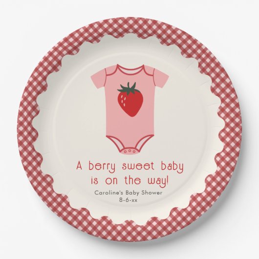 Berry Sweet Strawberry Bodysuit Baby shower Papieren Bordje (Voorkant)