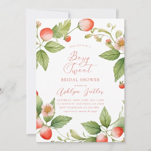 Berry Sweet Strawberry Bridal Shower Kaart (Voorkant)